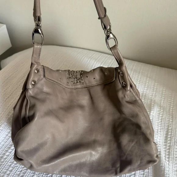 Tan Shoulder Bag with Perforated Design and Braided Strap - Picture 4 of 4